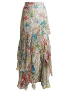 Matchesfashion.com Peter Pilotto - Asymmetric Floral Print Silk Georgette Skirt - Womens - White Print