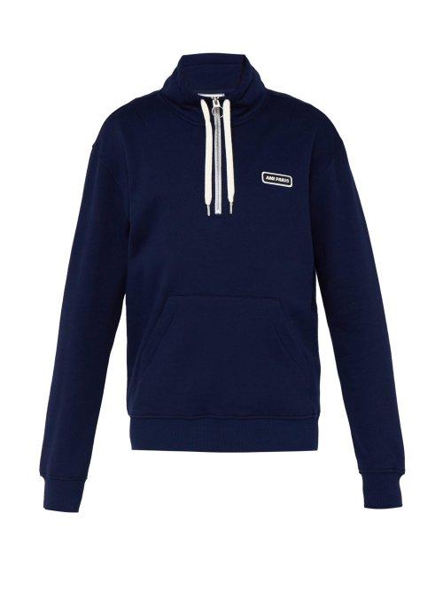 Matchesfashion.com Ami - Embroidered Logo Cotton Sweatshirt - Mens - Navy