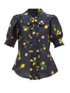 Lee Mathews - Ketty Ruffled Floral-print Linen-blend Blouse - Womens - Navy Multi