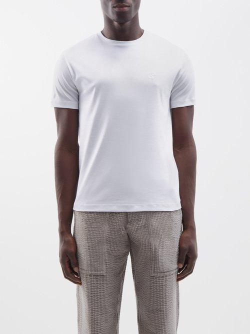 Giorgio Armani - Logo-embroidered Cotton-jersey T-shirt - Mens - White