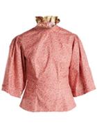 Matchesfashion.com Batsheva - Vine Print Ruffled Cotton Blouse - Womens - Pink Multi