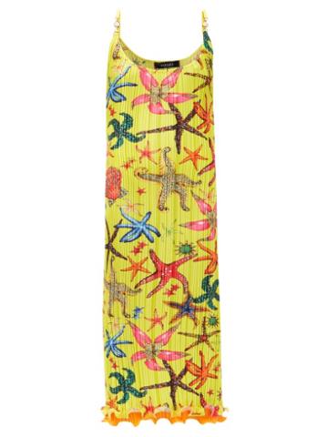 Matchesfashion.com Versace - Trsor De La Mer-print Pliss-twill Slip Dress - Womens - Yellow Multi