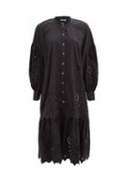 Matchesfashion.com Sea - Fern Broderie-anglaise Cotton-poplin Shirtdress - Womens - Black