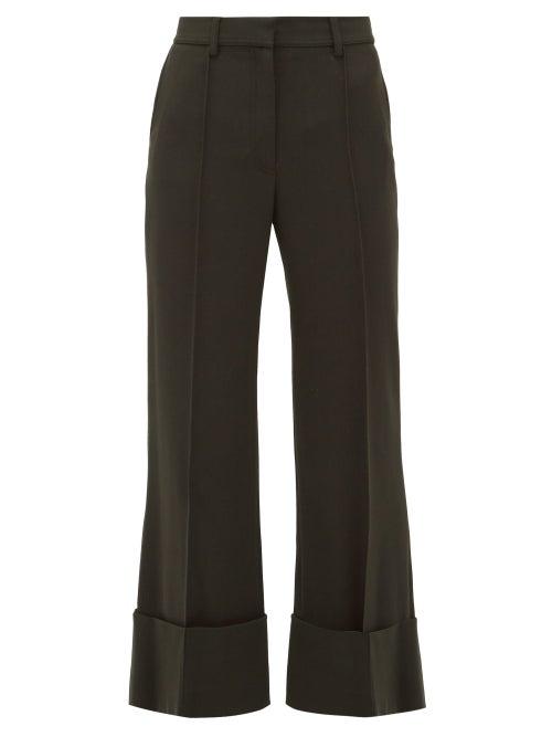 Matchesfashion.com Stella Mccartney - Flared Twill Cropped Leg Trousers - Womens - Dark Green