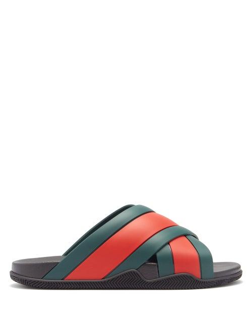 Matchesfashion.com Gucci - Web-stripe Rubber Slides - Mens - Green Multi