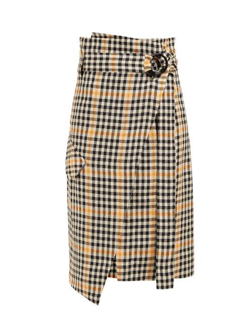 Matchesfashion.com Petar Petrov - Ryan Checked Cotton Wrap Skirt - Womens - Orange Multi