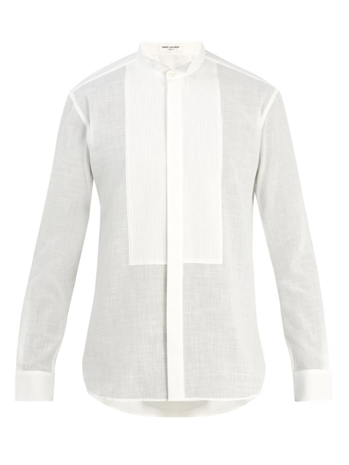 Saint Laurent Pintuck-pleated Tuxedo Cotton Shirt