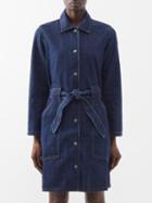 A.p.c. - Point-collar Belted Denim Dress - Womens - Dark Blue