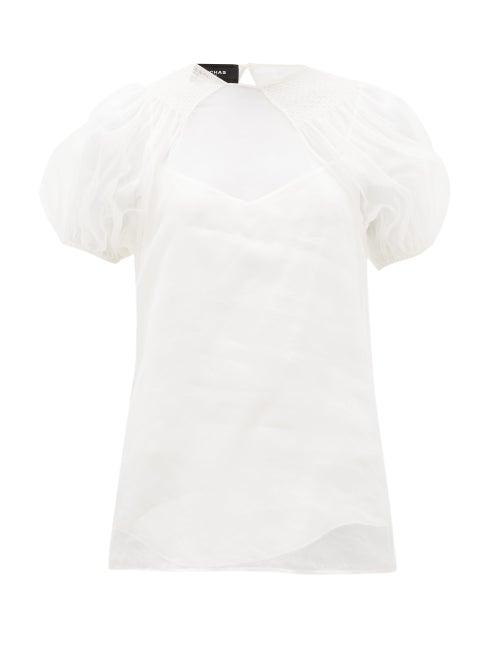 Matchesfashion.com Rochas - Smocked Silk-organza Blouse - Womens - Ivory