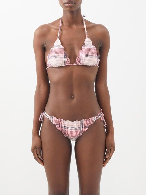 Marysia - Broadway Scalloped Check Bikini Top - Womens - Red Check