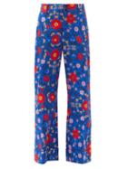 Matchesfashion.com La Doublej - Hendrix Floral-print Cotton-blend Trousers - Womens - Blue Multi