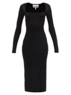 Ladies Rtw Ganni - Square-neck Ribbed-knit Midi Dress - Womens - Black
