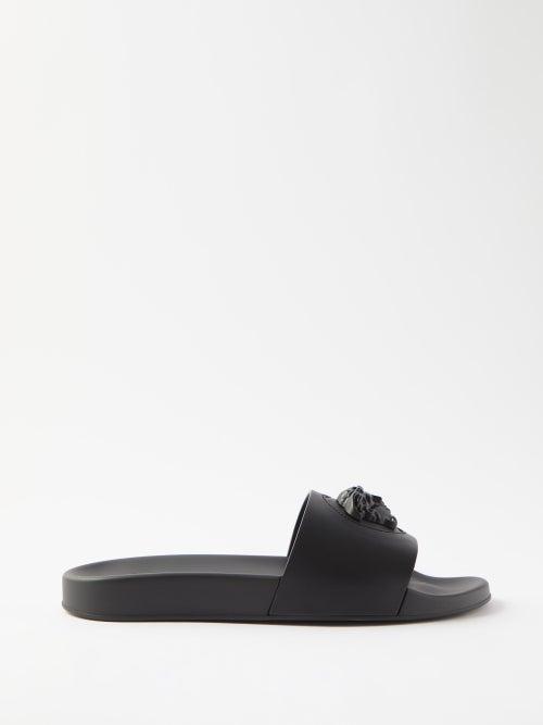 Versace - Medusa-head Leather Slides - Mens - Black