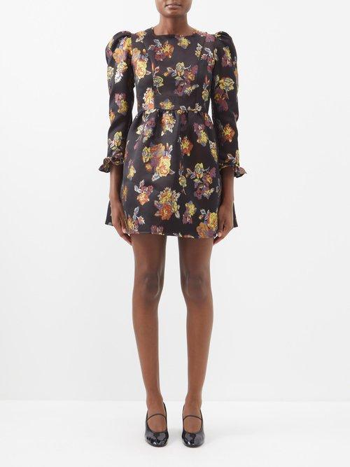 Batsheva - Prairie Floral-jacquard Mini Dress - Womens - Black Multi
