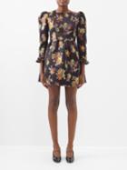 Batsheva - Prairie Floral-jacquard Mini Dress - Womens - Black Multi