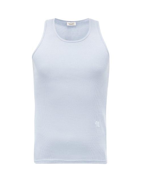 Matchesfashion.com Nanushka - Korben Logo-embroidered Organic-cotton Tank Top - Mens - Blue