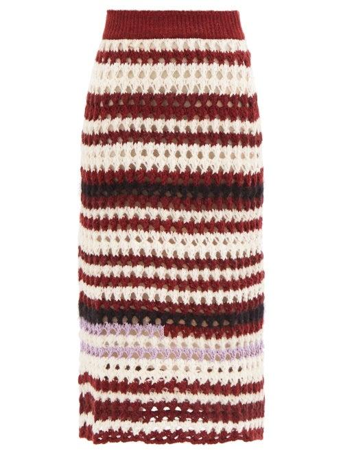 Marni - Striped Crochet Midi Skirt - Womens - Burgundy