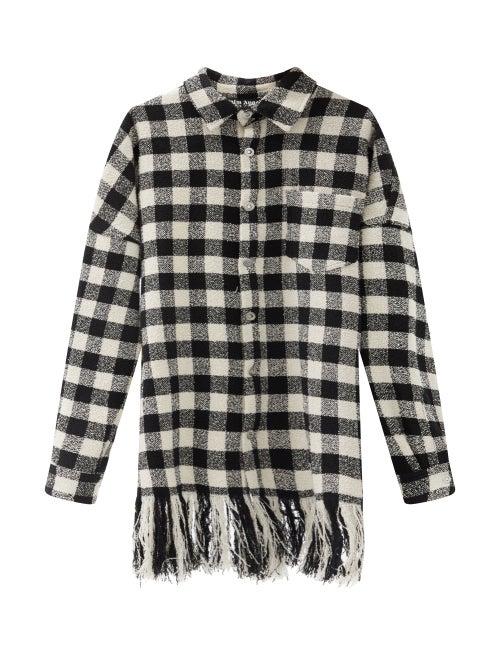 Matchesfashion.com Palm Angels - Fringed Flocked-logo Checked Cotton-blend Shirt - Mens - Black White