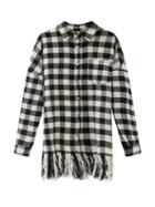 Matchesfashion.com Palm Angels - Fringed Flocked-logo Checked Cotton-blend Shirt - Mens - Black White