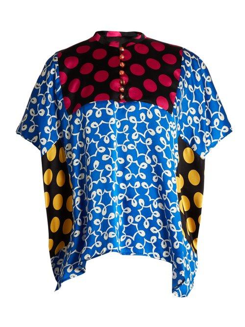 Matchesfashion.com Duro Olowu - Ivy Contrast Panel Silk Top - Womens - Multi