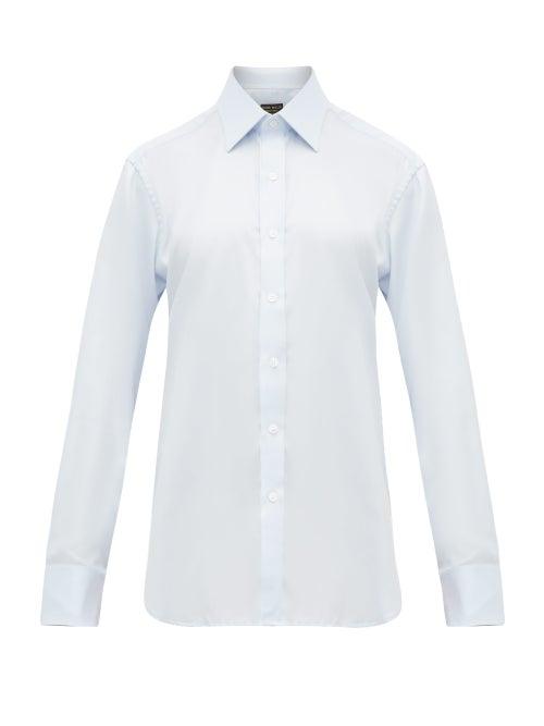 Matchesfashion.com Emma Willis - Herringbone Weave Cotton Slim Fit Shirt - Womens - Light Blue