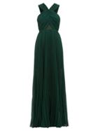 Matchesfashion.com Self-portrait - Halterneck Pleated Chiffon Maxi Dress - Womens - Dark Green