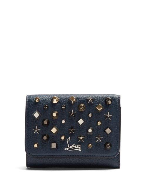 Matchesfashion.com Christian Louboutin - Macaron Tri Fold Embellished Leather Wallet - Womens - Blue Multi