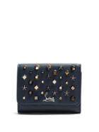 Matchesfashion.com Christian Louboutin - Macaron Tri Fold Embellished Leather Wallet - Womens - Blue Multi