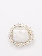 Pearl Octopuss.y - Paris Pearl & Crystal Brooch - Womens - Silver