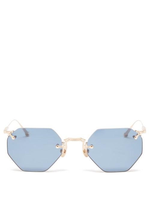 Matsuda - Rimless Hexagonal Metal Sunglasses - Mens - Blue