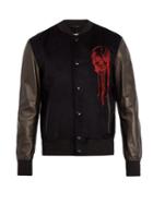 Alexander Mcqueen Skull-embroidered Leather-sleeved Bomber Jacket