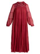 Matchesfashion.com Giambattista Valli - Macram Lace Tiered Silk Chiffon Dress - Womens - Burgundy