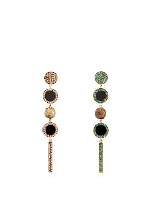 Matchesfashion.com Francesca Villa - Tom Thumb Mismatched Sapphire & Tsavorite Earrings - Womens - Green