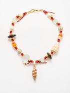 Tohum - Shell, Glass Bead & 24kt Gold-plated Necklace - Womens - Red Multi