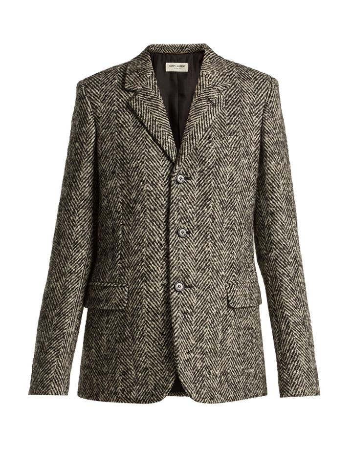 Saint Laurent Single-breasted Herrigbone Wool Blazer