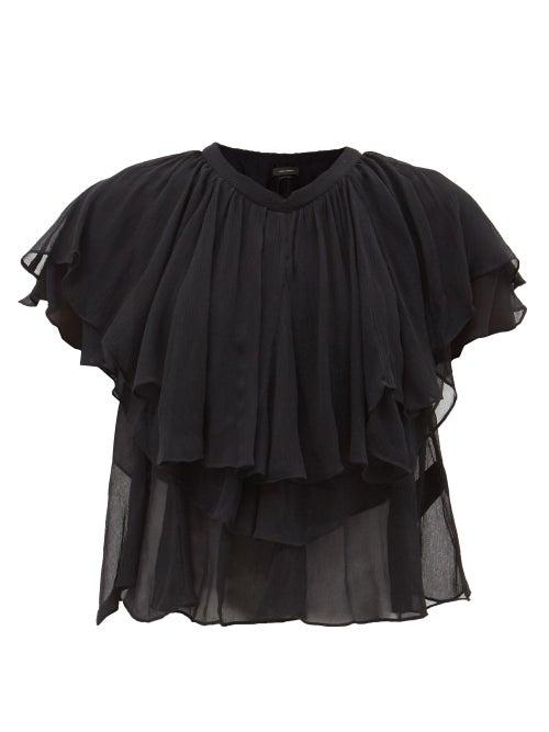 Isabel Marant - Angele Floral-print Silk Chiffon Blouse - Womens - Black