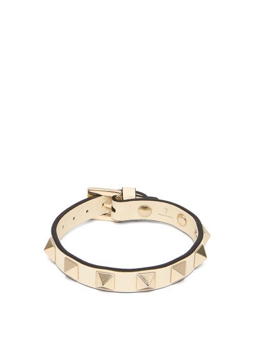 Matchesfashion.com Valentino - Rockstud Embellished Leather Bracelet - Womens - Ivory