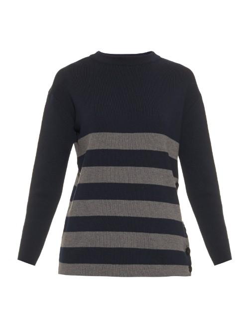 Mih Jeans Weiss Buttoned-side Striped Wool Knit Sweater