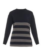 Mih Jeans Weiss Buttoned-side Striped Wool Knit Sweater