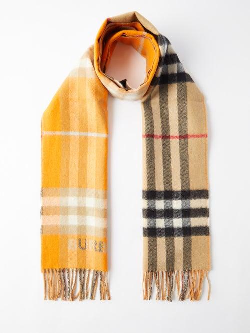 Burberry - Giant Check Bi-colour Cashmere Scarf - Mens - Beige Multi