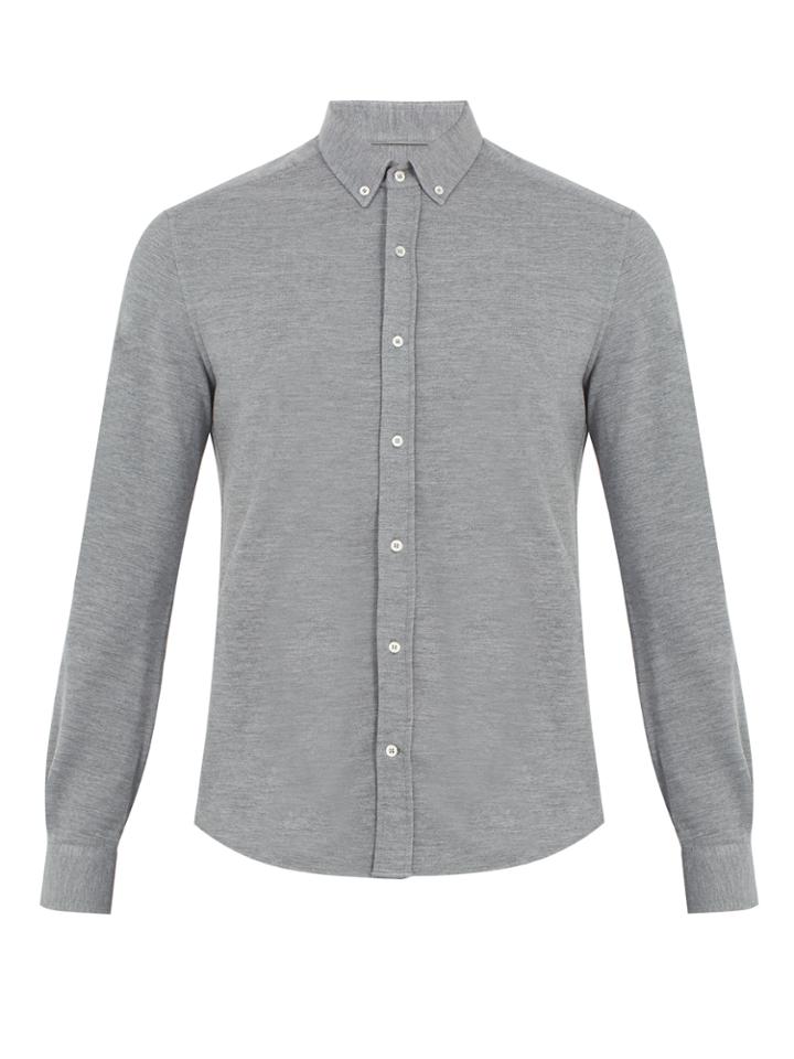 Brunello Cucinelli Button-down Collar Wool-blend Piqu Shirt