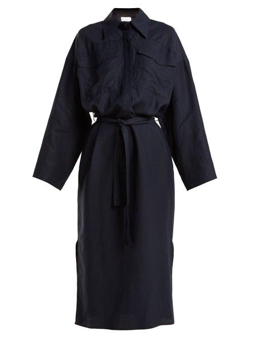 Matchesfashion.com Raey - Extended Shoulder Panel Dress - Womens - Navy