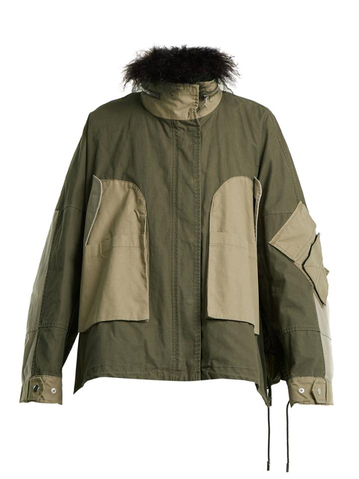 Yves Salomon Army Fur-trimmed Patchwork Cotton Jacket