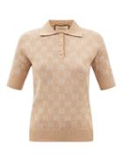 Gucci - Gg-monogram Metallic Cotton-blend Polo Top - Womens - Camel