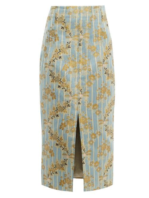 Matchesfashion.com Brock Collection - Pectolite Floral Cotton Blend Jacquard Skirt - Womens - Blue Multi