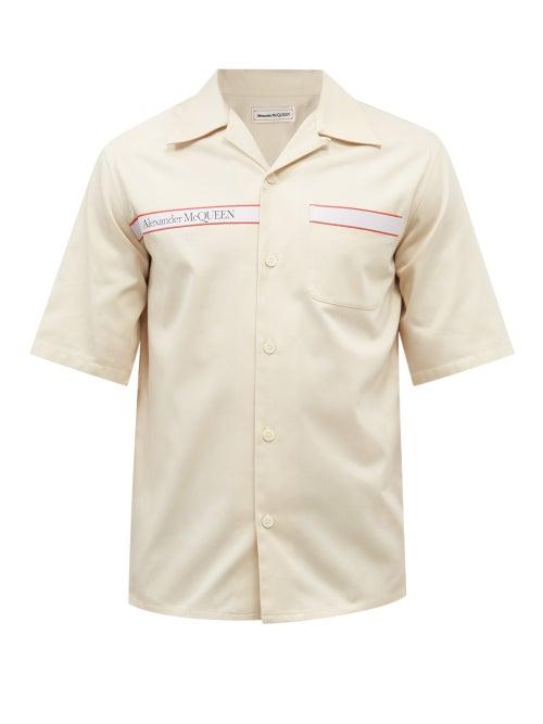 Alexander Mcqueen - Cuban-collar Logo-tape Cotton-twill Shirt - Mens - Cream