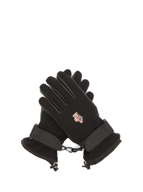 Matchesfashion.com Moncler Grenoble - Logo Patch Twill And Leather Ski Gloves - Womens - Black