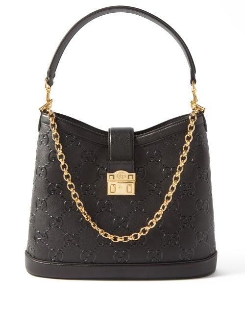 Gucci - Gg-embossed Leather Bucket Bag - Womens - Black