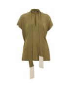 Matchesfashion.com Balmain - Beaded-necktie Crepe Blouse - Womens - Khaki