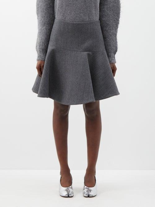 Jil Sander - Ruffle-hem Mlange Wool-blend Skirt - Womens - Dark Grey